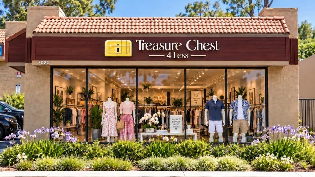 Treasure Chest 4 Less storefront at 7020 University Avenue in La Mesa